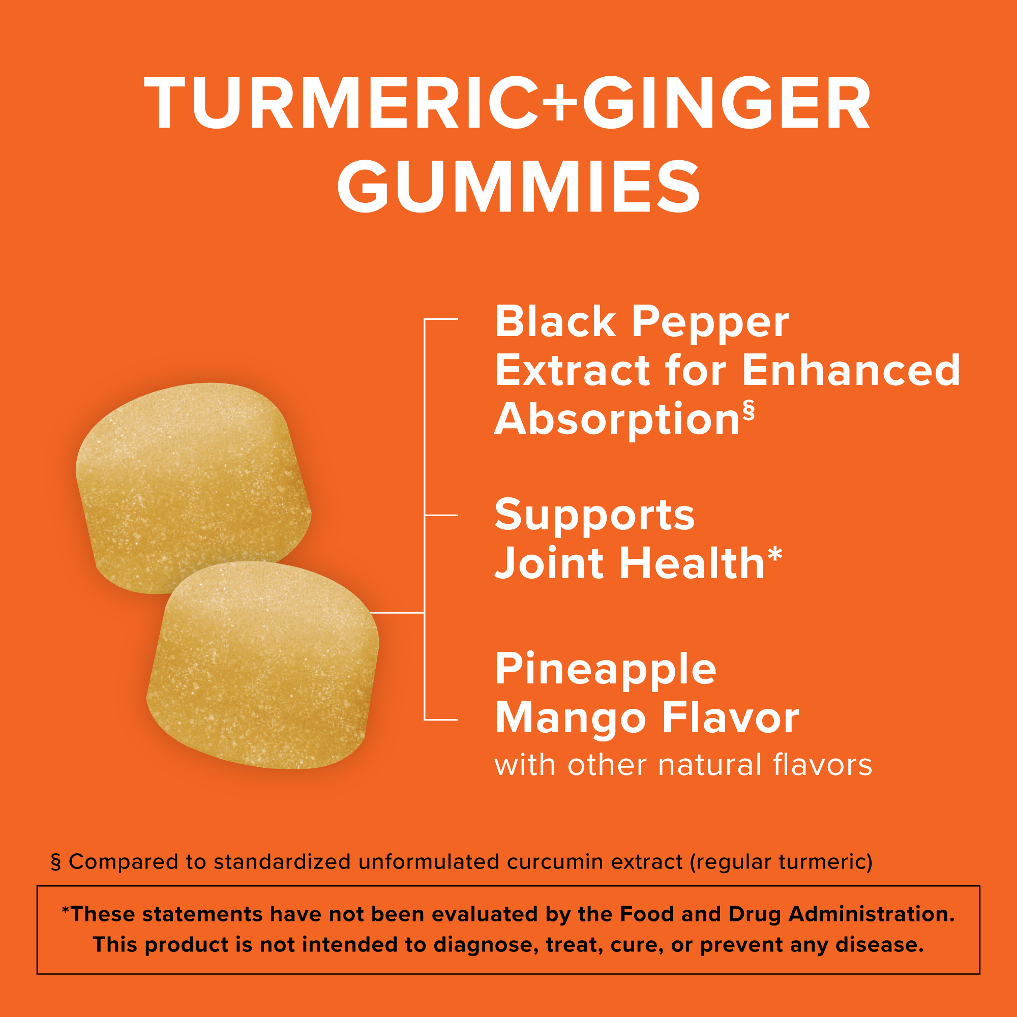 Turmeric + Ginger + Black Pepper Gummies, 550 mg, Pineapple Flavor