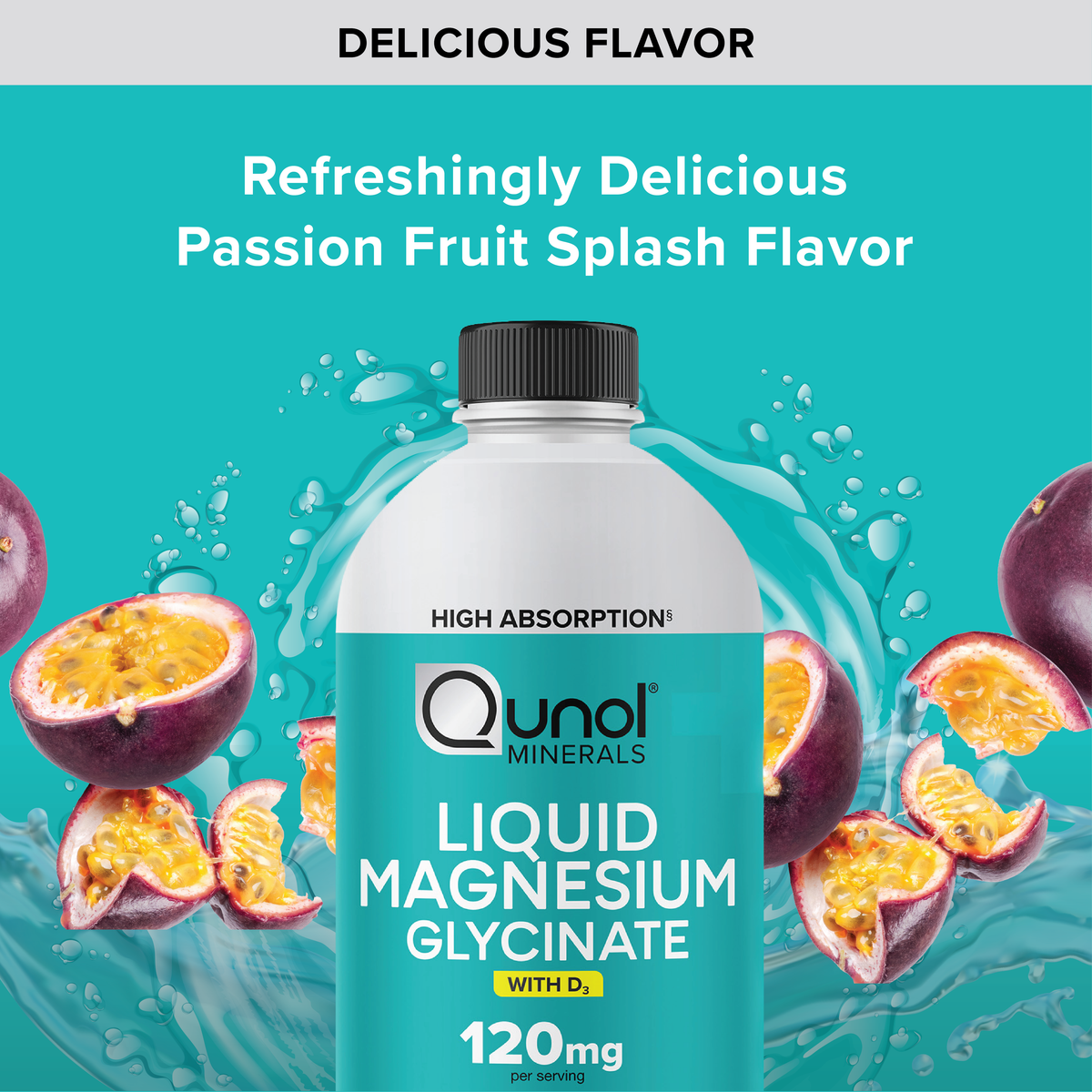 Liquid Magnesium Glycinate, 120mg, with D₃, Passion Fruit Splash Flavor
