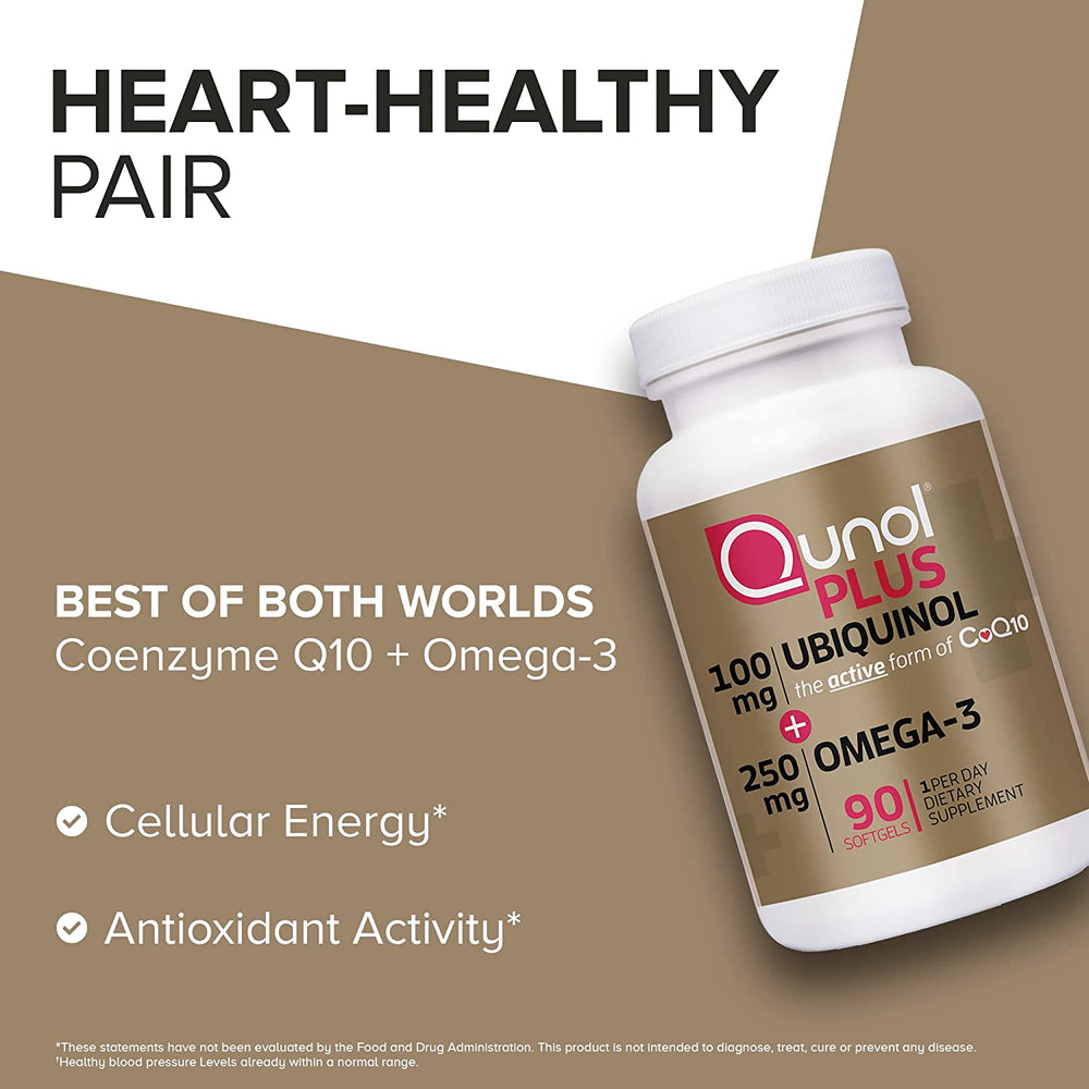 Qunol® Plus Extra Strength Ubiquinol + Omega3 Active Form of CoQ10
