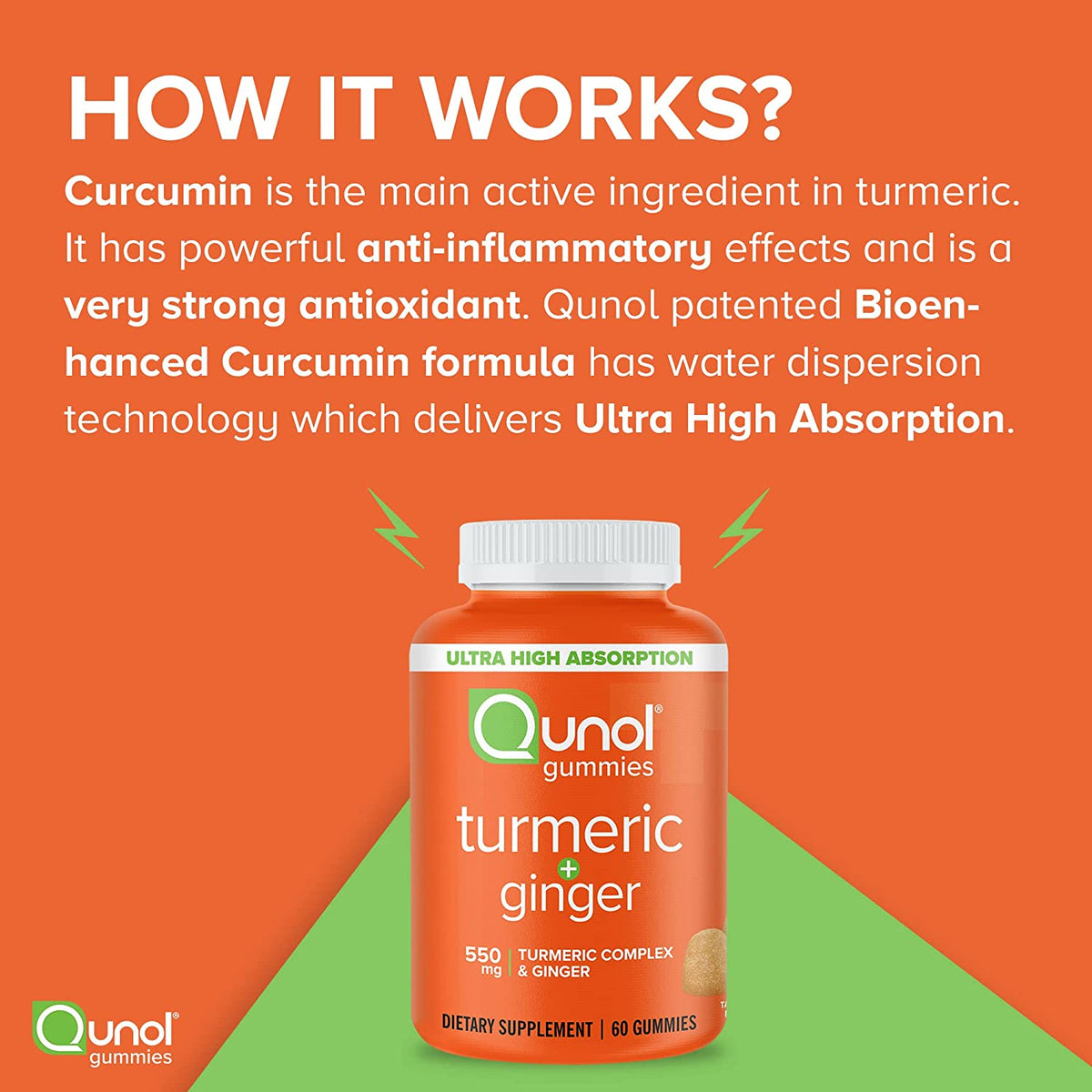 Turmeric + Ginger Gummies, 550mg | Qunol
